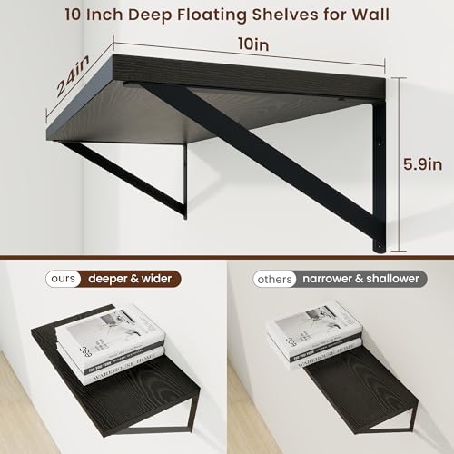 Axeman Deep Floating Shelves, 24'' x 10'' Black Wall Shelves Set of 2 - color: Black, size: 24W x 10D