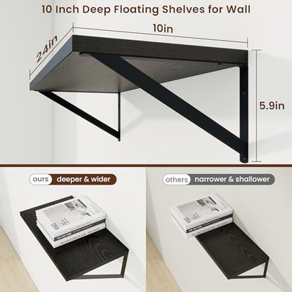 Axeman Deep Floating Shelves, 24'' x 10'' Black Wall Shelves Set of 2 - color: Black, size: 24W x 10D