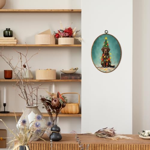 OINDADE Funny Christmas Chocolate Lab Gifts Dog Oval Wall Art Hanging Decor - color: Christmas Chocolate Lab