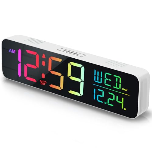 Peakeep Large Display Digital Alarm Clock for Bedroom with Date Day of Week - color: White and Multicolor