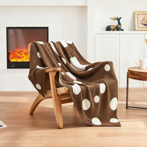 CozeCube Reversible Knitted Throw Blanket, Brown White Polka Dot, 50"x60" - color: D-brown and White, size: 50"x60"