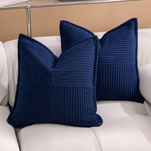 Puncuntex Navy Blue Corduroy Throw Pillow Covers 18×18 Inch Set of 2 - color: Navy Blue, size: 18" x 18" (Pack of 2)