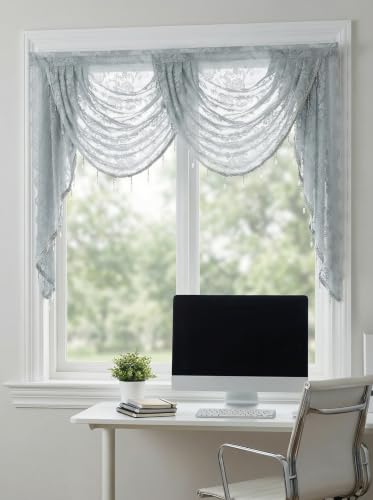 Molaxhome Grey Lace Window Valance Curtains Swag Victorian Gothic Style - color: Grey, size: 59"W x 41.3"L (Pack of 1)