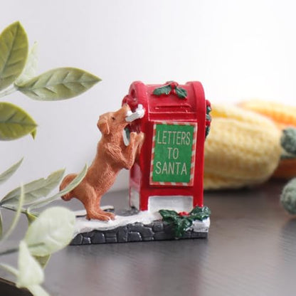 Decorative Christmas Figurine Dog Santa's Mailbox Village Set Xmas Gift - color: Mailbox With Dog