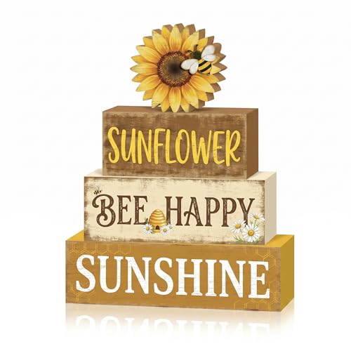 Britimes Tiered Tray Decor Set, 4 Pack, Wooden Table Sign, Sunflower - style: Sunflower