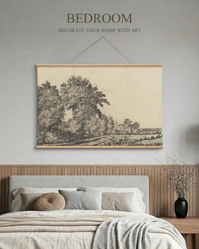 VIYYIEA Extra Large Canvas Wall Art - Country Landscape Sketch, 36x54 In - color: Old Grove