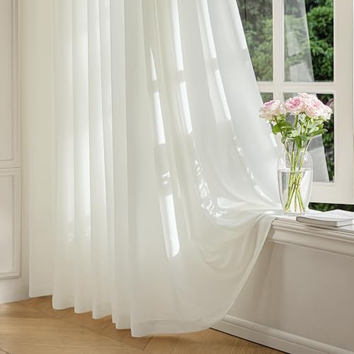 FMFUNCTEX Cream Sheer Curtains, 100X96, Rod Pocket, 1 Panel for Bedroom - color: Warm Cream, size: 100"W x 96"L (Pack of 1)