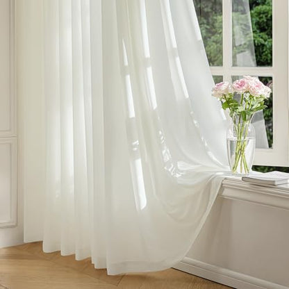 FMFUNCTEX Cream Sheer Curtains, 102 Inch, Rod Pocket, 2 Panels for Bedroom - color: Warm Cream, size: 52"W x 102"L (Pack of 2)
