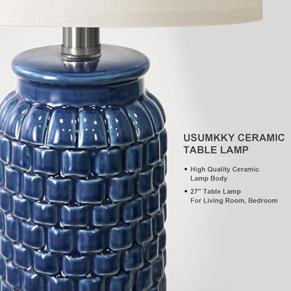 USumkky 27" Ceramic Table Lamps Set of 2 - Modern Farmhouse & Boho Style, Bedside Nightstand Lamps for Bedroom, Living Room End Table Lamps, Small Desk Lamp(Blue) - color: 27" Blue