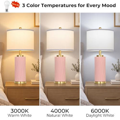 Light Pink Ceramic Table Lamp 25in 3 Color Temperature 9W LED Bulb Included - color: Light Pink-25"