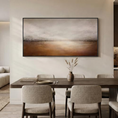 Large Framed Brown Abstract Landscape Wall Art for Living Room, 60x30 In - color: Brown D, size: 60"L x 30"W