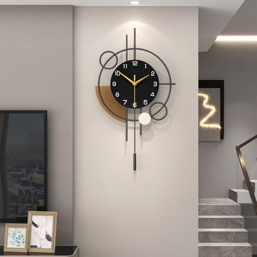 Large Wall Clock Decorative Pendulum Wall Clock Battery Operated | Analog Silent Quartz Black Modern Clock for Living Room,Bedroom,Kitchen,Dining Room,Office,School,Home Decor,12.9x22.8 inch - size: 13x23 in