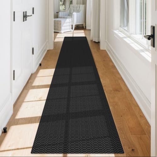 KOZYFLY 2x12 Long Runner Rug, Washable Non Slip Hallway Rug, Black/Grey - color: Black/Charcoal Grey, size: 2' x 12' (Rectangular)