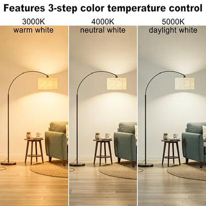 marctronic Arc Floor Lamp for Living Room, 71" Arched Standing Lamp for Bedroom, Beige Fabric Shade, 350° Rotating Head, 3000K-6000K Adjustable Color Temperature, Foot Switch, E26 LED Bulb Included