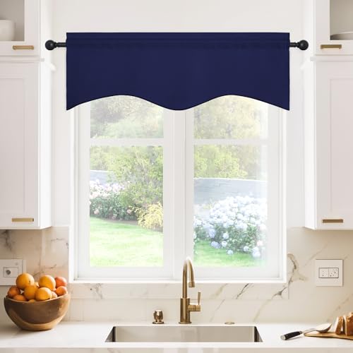 NICETOWN 2 Panels Navy Blue Kitchen Valances for Windows, 42W x 18L - color: Navy Blue, size: 42"W x 18"L (Pack of 2)
