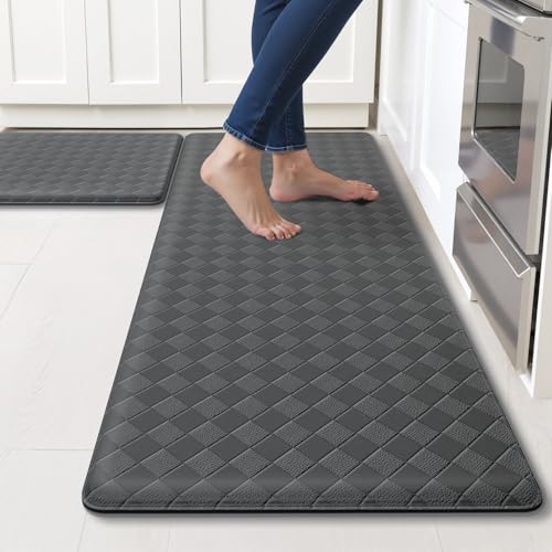 TranquilRelax 2-Piece Kitchen Mats, Cushioned Non-Slip Floor Mats, Grey - color: Grey, size: 2-Piece | 30"+47" | Standard