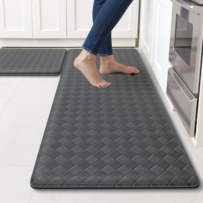 TranquilRelax 2-Piece Kitchen Mats, Cushioned Non-Slip Floor Mats, Grey - color: Grey, size: 2-Piece | 30"+47" | Standard