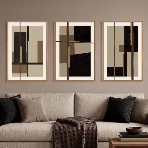 Celestdeco Abstract Black Brown Shapes Framed Canvas Wall Art Set-24"x36"x3 - color: Black Shapes Wall Art, size: 24"L x 36"W