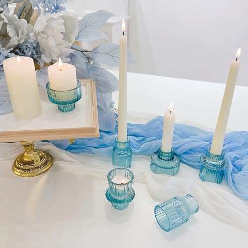 Glass Candlestick Holders, Taper Candle Holders, Set of 3, Bule - color: Bule, size: 3 PCS