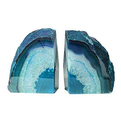 AMOYSTONE Teal Agate Bookends Study Book Stoppers for Large Hardcover Books - color: Teal, size: 6-8 Pounds
