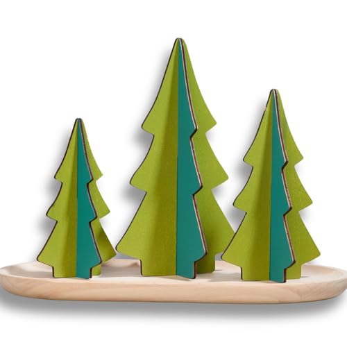 Your Heart's Content Set of 3 Clover Wood Interlocking Trees, Pine Green curated Color Combination, Christmas Tree Mantel Decor, Winter Tabletop, Handmade USA (Set 3 Clover) - color: Set 3 Clover