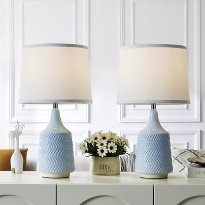 Sky Blue Ceramic Table Lamps Set of 2, 18.5" Modern Bedside Lamps for Night Stands, Classic Small Lamps for Living Room End Tables, Farmhouse Boho Lamp for Bedroom Office, LED Bulbs Included - color: Sky Blue