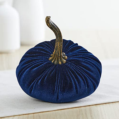 Your Heart's Content Set of 4 Small Velvet Pumpkins (Sm 2Indigo Navy Ivory) - color: Sm 2indigo Navy Ivory