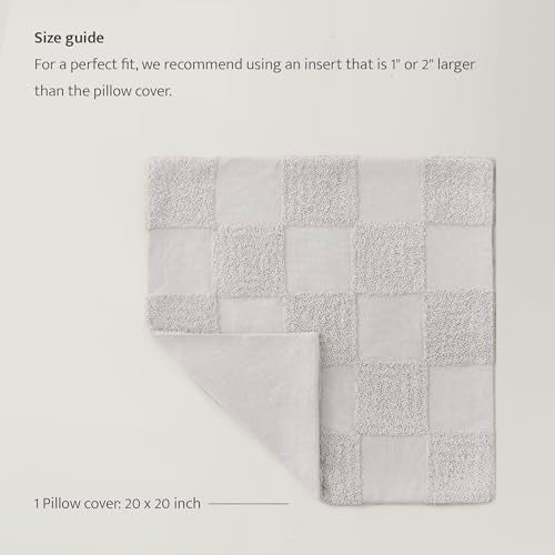 Double Stitch 100% Cotton Boho Checkered Throw Pillow Covers, Winter Sky - color: Winter Sky, size: 20" x 20" (Pack of 1)