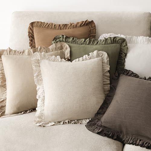 Foindtower Linen Fringe Ruffle Throw Pillow Covers 18×18 Inch Light Tan - color: Semolina, size: 18" x 18" (Pack of 2)