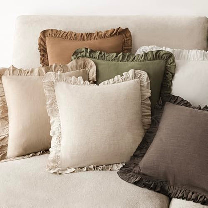 Foindtower Linen Fringe Ruffle Throw Pillow Covers 18×18 Inch Light Tan - color: Semolina, size: 18" x 18" (Pack of 2)