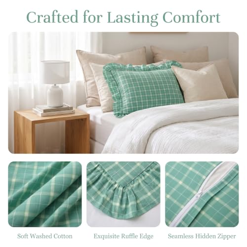 Mywinlle Mint Green Plaid Ruffle Throw Pillow Shams 18"x18" Set of 2 - color: Mint Green Plaid, size: 18" x 18" (Pack of 2)