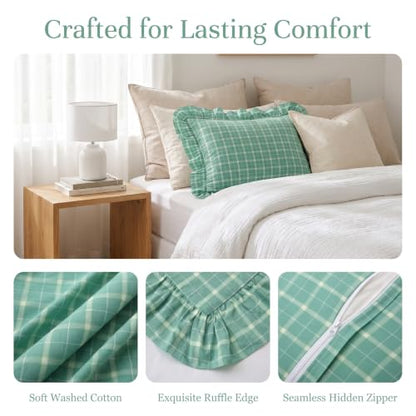 Mywinlle Mint Green Plaid Ruffle Throw Pillow Shams 18"x18" Set of 2 - color: Mint Green Plaid, size: 18" x 18" (Pack of 2)