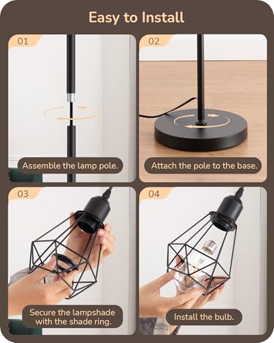 EDISHINE 70IN Farmhouse Floor Lamps for Living Room, Black Dimmable - color: Black