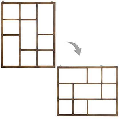 MyGift 9 Compartment Shadow Box Display Shelf, Rustic Wood Curio Case - color: Torched