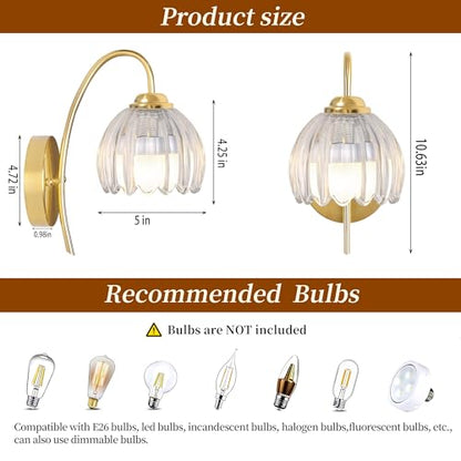 Battery Operated Wall Sconces Set of 2, Clear Tulip Glass Wall Lights | Rechargeable flower wall lamps with remote control, 15 colors, 10-level dimming and timer for bedroom and living room - color: Clear Tulip