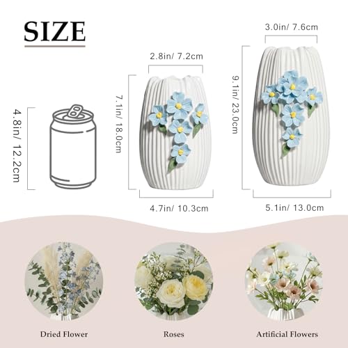 White Ceramic Vase, Boho Vase for Flower, 9 Inch - color: White and Light Blue, size: 9 inch