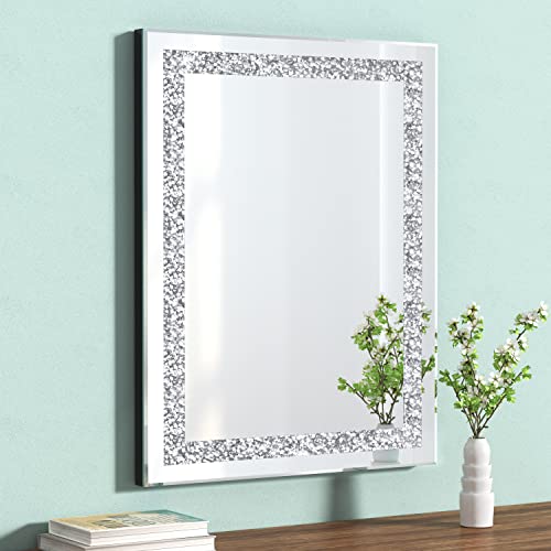 16 x20 Crystal Decorative Silver Mirror, Diamond Wall Mirror for Bathroom - color: Silver1, size: 16"L x 20"W