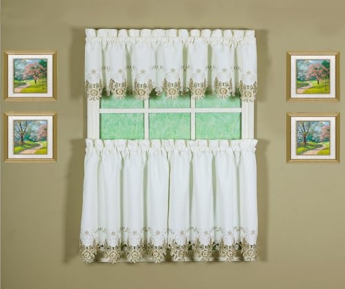 Today's Curtain Verona Reverse Embroidery Tier, 24", Ecru/Antique, 60" W X 24" L - color: Ecru/Antique, size: 60"W x 24"L (Pack of 1)