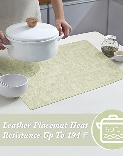 SUEH DESIGN Leather Placemats Table Mats Set of 6, Light Green & Beige - color: A: Light Green & Beige