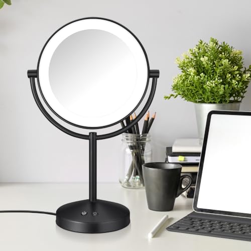 Conair LED Vanity Mirror, Double-Sided, 10x Maginification, Matte Black - color: Matte Black, size: 16"L x 10.3"W
