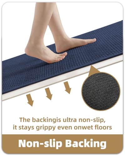 Color&Geometry Dark Blue 30x17 Waffle Bath Mat, Non Slip Bathroom Rug - color: Dark Blue, size: 17"x30"