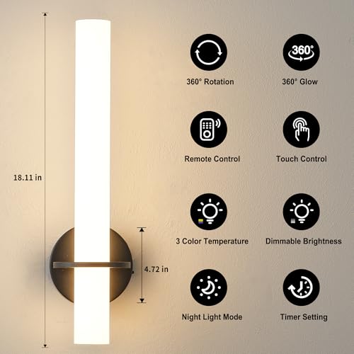 KARTOOSH Black Battery Operated Wall Sconce Set of 2, 18 Inch