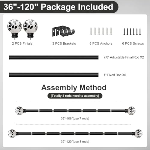 Ceramic Black Curtain Rods for Windows 16 to 120 Inch Drapery Rods - color: Ceramic Black, size: 16"-120"|1 Pack