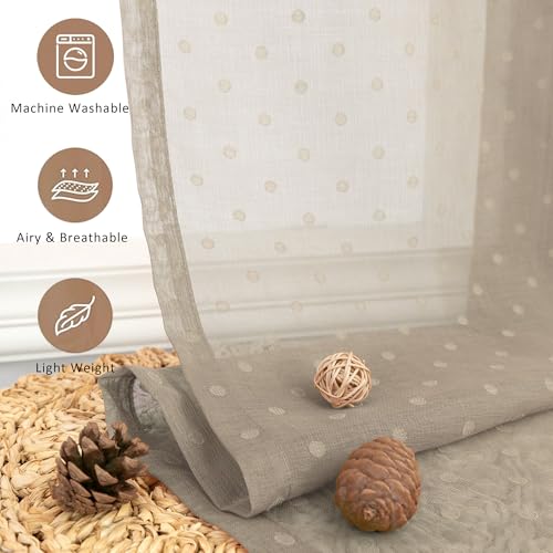 Light Taupe Sheer Curtains 72 Inch Rustic Polka Dots Semi Sheer Curtain - color: Light Taupe, size: 52"W x 72"L (Pack of 2)