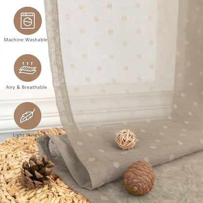 Light Taupe Sheer Curtains 72 Inch Rustic Polka Dots Semi Sheer Curtain - color: Light Taupe, size: 52"W x 72"L (Pack of 2)