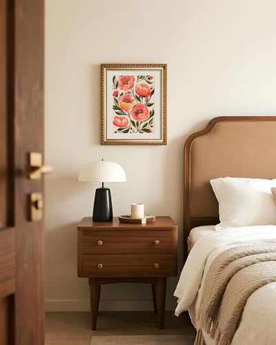VIYYIEA Gold Framed Peony Floral Wall Art, 13×16 Inch - color: Blooming Flowers, size: 16"L x 13"W