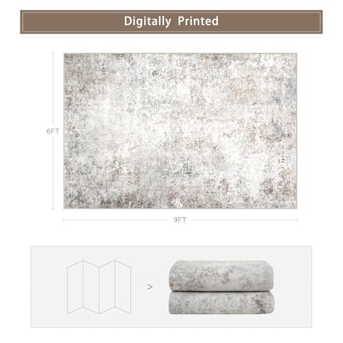 Beige Grey Washable Rugs 6x9 Area Rugs for Living Room,Bedroom,Dining Room - color: Brown-grey-beige-slate, size: 6' x 9' (Rectangular)