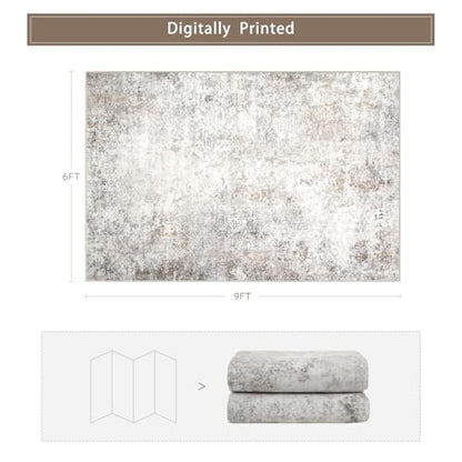 Beige Grey Washable Rugs 6x9 Area Rugs for Living Room,Bedroom,Dining Room - color: Brown-grey-beige-slate, size: 6' x 9' (Rectangular)