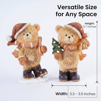 2-Piece Christmas Teddy Bear Figurines Resin Christmas Decor