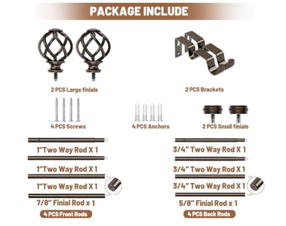 KAMANINA 1 Inch Double Curtain Rods 32 to 58 Inch, Bronze Dual Curtain Rod - color: Antique Bronze, size: 32-58"